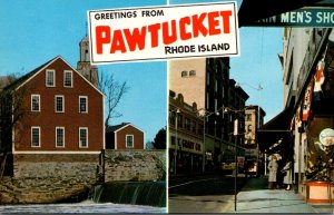 Rhode Island Pawtucket Greetings With Main Street and Old Slater Mill