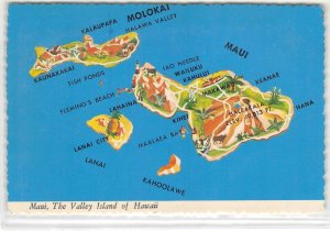 The Valley Island MAUI Hawaii Map Molokai Lanai 4x6 1976 Chrome Vintage Postcard