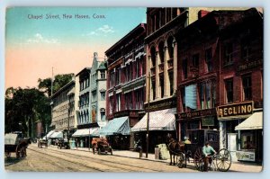 New Haven Connecticut CT Postcard Chapel Street Business Section c1910s Antique