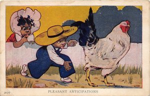 F97/ Black Americana Postcard c1910 Comic Kids Chicken Eggs Large Hat 16