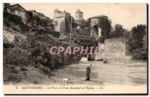 Old Postcard Sauveterre Bridge and the Tower Monreal church I