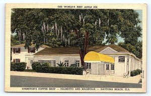 DAYTONA BEACH, FL Florida ~ JOHNSTON'S COFFEE SHOP 1950 Roadside Linen Postcard