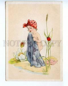 241613 GERMANY CHILDREN semi-nude girl ladybug lotus Vintage