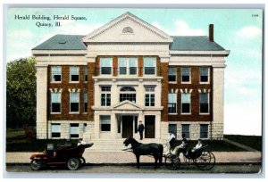 Quincy Illinois IL Postcard Herald Building Herald Square Car Horse Carriage