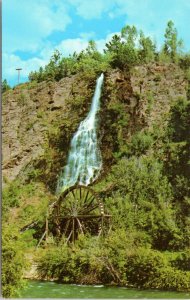 postcard CO - Waterwheel at Idaho Springs  with Bridal Veil Falls