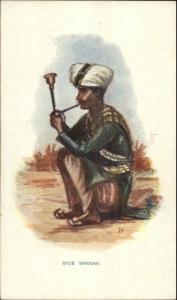 Indian Man Syce Groom - Smoking Unusual Pipe c1910 Postcard bck 