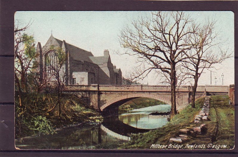 P1473 old unused postcard view millbrae bridge newlands glasgow england