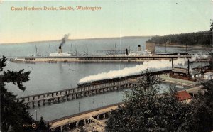GREAT NORTHERN DOCKS SEATTLE WASHINGTON SHIP POSTCARD (c. 1907) 