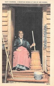 Churning Mountain Woman At One of Her Chores View Postcard Backing 