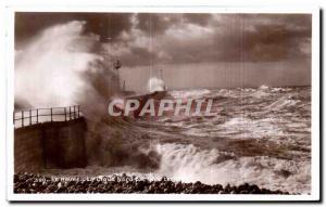 Old Postcard Le Havre Effect North dike heavy weather