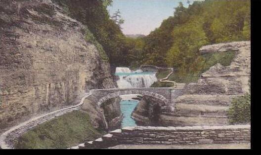 New York  Castile Letchworth State Park Lower Falls  Bridge over Genesee Rive...