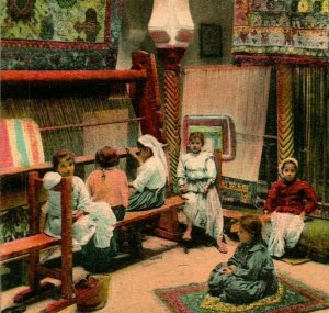 Vtg Postcard 1910s  Algeria Scene and Types Carpet Weaving Color Unused UNP
