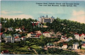 Crescent Hotel Catholic Church and Carnegie Library Arkansas Postcard