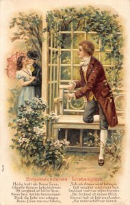Betrayal 1907 Couple Kissing, Man Watching Poem embossed postcard