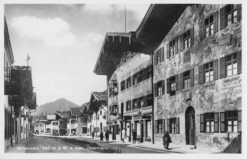 Mittenwald Bavaria Germany birds eye view street scene real photo pc Y11781