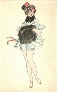 Postcard Deci Sexy woman fashion hand colored 19203 TP24-2599