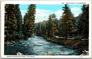 VINTAGE POSTCARD BEAR CREEK RIVER SCENE AT EVERGREEN DENVER MOUNTAINS 1933