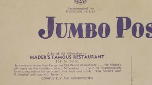 Vntge Jumbo Colorful Postcard MADER'S Famous German Restaurant Stamped Milwaukee