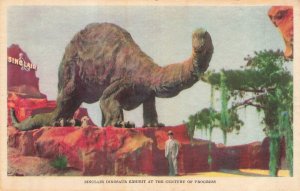 Vintage Sinclair Dinosaur Exhibit Linen Postcard from 1933 World's Fair