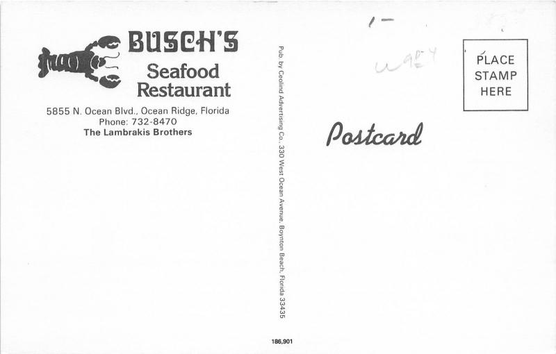 Ocean Ridge Florida~Bushs Seafood Restaurant~Lambrakis Bros~Palm Beach County~Pc