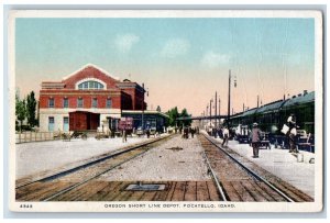 Pocatello Idaho Postcard Oregon Short Line Depot Train Railroad Exterior c1910