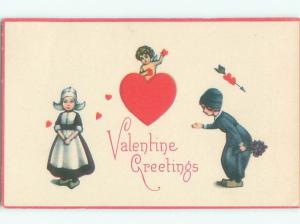 Divided-Back CUPID VALENTINE SCENE Cute Postcard W7652