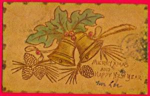 Leather; Christmas with Bells, Holly, Pine Cones; 1906 