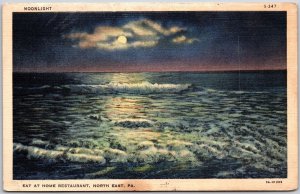 Pennsylvania PA, 1941 Eat At Home Restaurant, Moonlight, Wavy Sea, Postcard