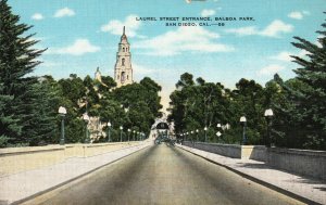 Vintage Postcard Laurel Street Entrance Road Balboa Park San Diego California