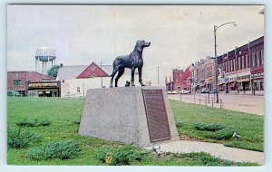 WARRENSBURG, MO Missouri~ Street Scene REALTOR & DOG Statue c1950s Cars Postcard