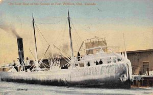 Steamer Under Ice Last of Season Fort William Ontario Canada 1913 postcard