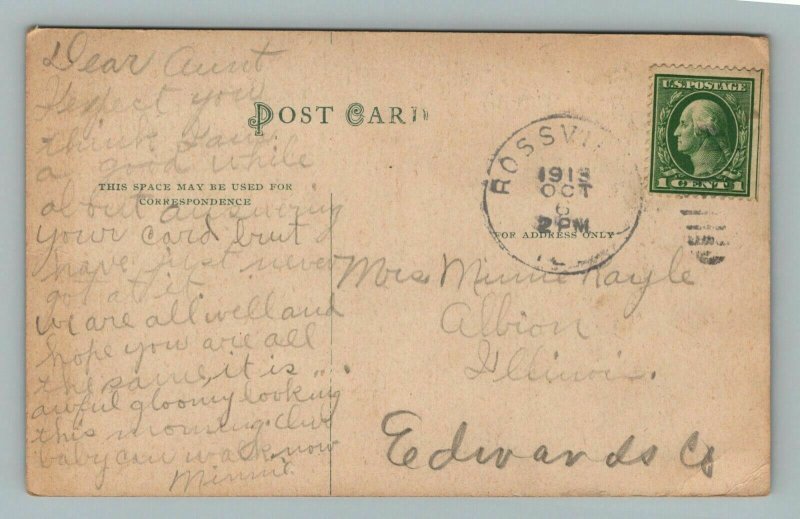 1913 High School Rossville Washington Stamp 1c Edge Illinois Postcard