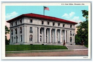 Florence Alabama Postcard US Post Office Exterior Building c1940 Vintage Antique