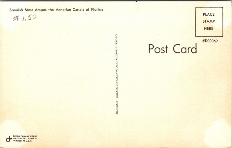 Spanish Moss Drapes Venetian Canals Florida FL Postcard VTG UNP Dukane Vintage 