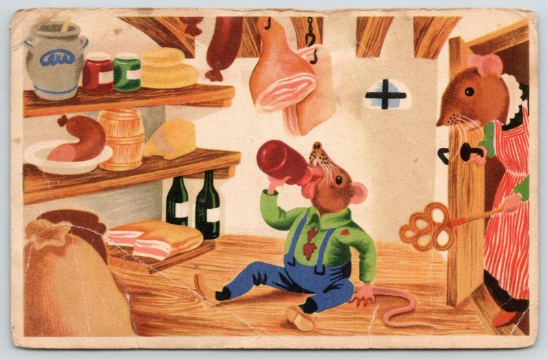 Artist~Dressed Mice~Mother Catches Son Drinking~What a Candy~Sausage~Ham c1915 