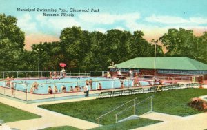 Vintage Postcard Municipal Swimming Pool Glenwood Park Macomb IL Illinois