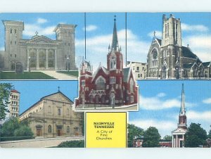 Unused Linen FIVE CHURCHES ON ONE POSTCARD Nashville Tennessee TN G3717
