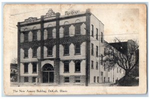 1909 New Armory Building Exterior Road DeKalb Illinois Vintage Antique Postcard