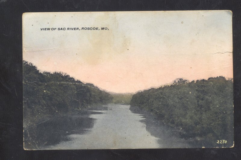 ROSCOE MISSOURI MO. VIEW OF SAC RIVER VINTAGE POSTCARD DYER MO.