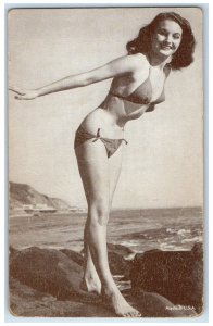 Pretty Woman Arcade Card Pin Up Risque Beach Bathing Beauty Bikini Sexy Antique