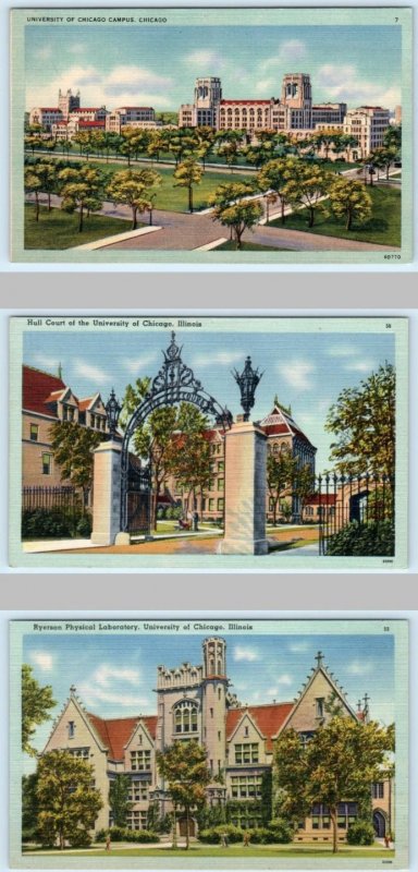 3 Postcards UNIVERSITY of ILLINOIS, Chicago ~ Campus HULL COURT Laboratory 1940s