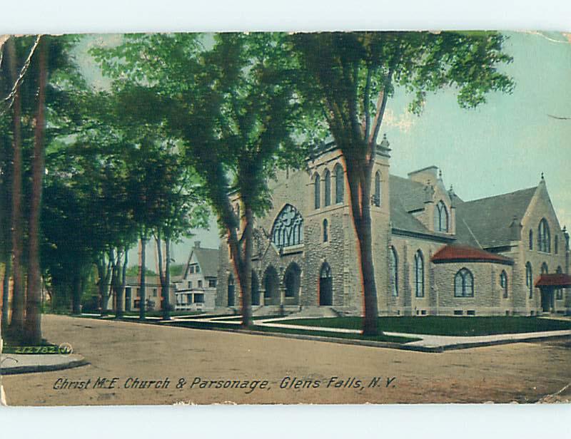 Bent Corner Divided Back CHURCH SCENE Glens Falls New York NY hs7873