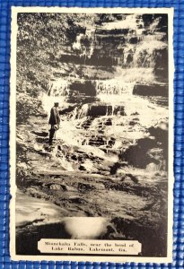 Vintage Man standing at Minnehaha Falls Lake Raburn Lakemont GA Postcard