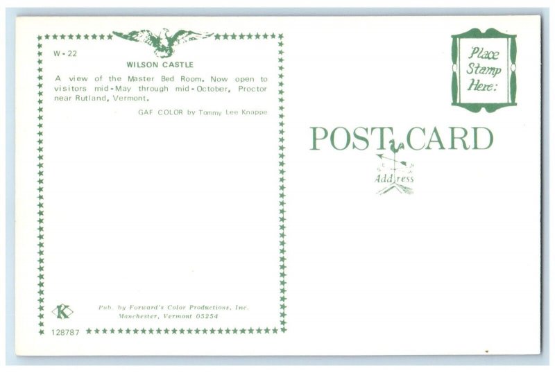 Wilson Castle View Of Master Bed Room Interior Rutland Vermont VT Postcard