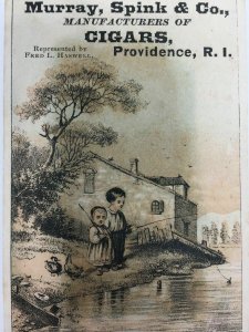 Murray Spink & Co Cigars Trade Card Victorian Children Fishing Providence RI