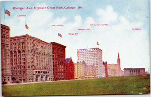 Michigan Ave Opposite Grant Park  Chicago Postcard Stratford hotel Railway xchg