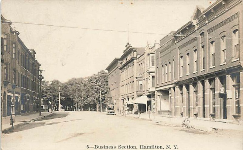 Hamilton NY Business Section Storefronts Bicycle Real Photo Postcard