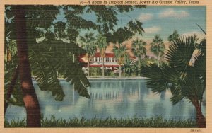 Vintage Postcard Home Tropical Setting Palms Lakes Rio Grande Valley Texas TX