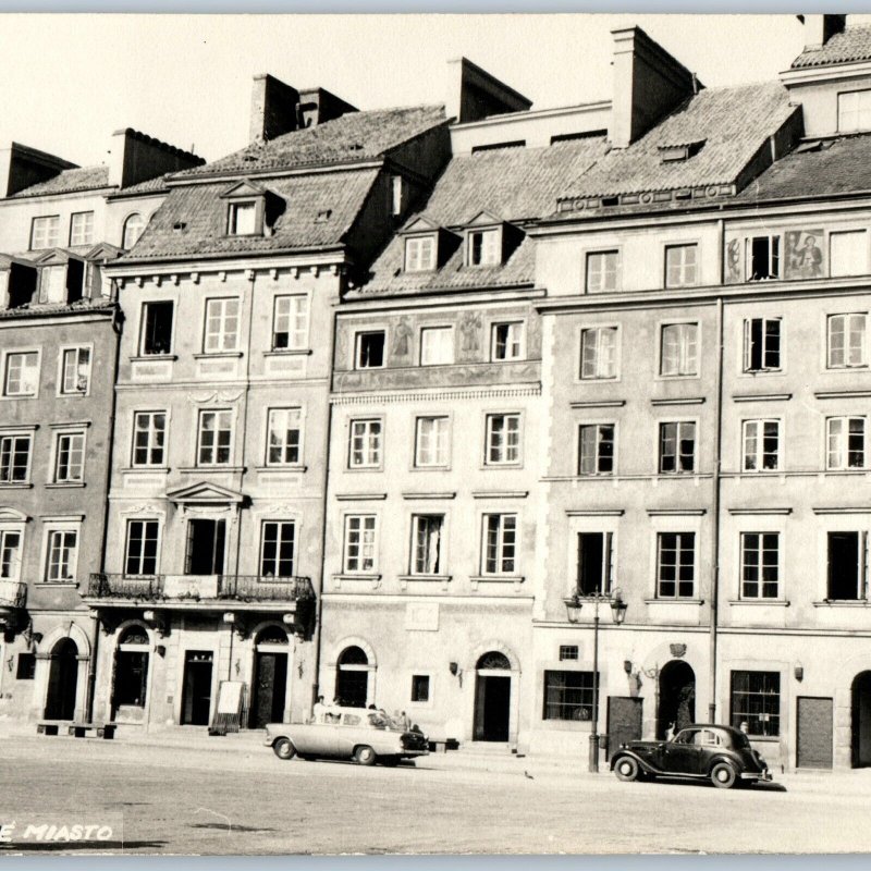 c1940s Warszawa, Poland RPPC Stare Miastro Downtown Real Photo Cars Warsaw A193