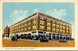 William Pitt Hotel Chatham Ontario Canada Old Car WB Postcard VTG UNP 1c Stamp 